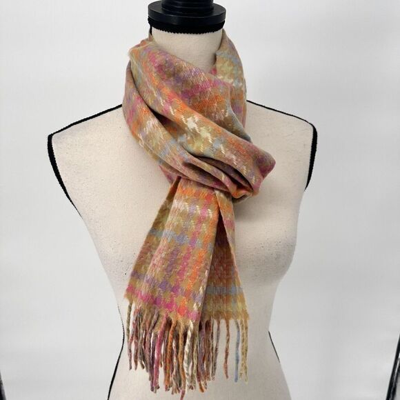 Cashmere Scarf Multicolor Houndstooth Made in Scotland 100% Cashmere‎ Soft - Picture 1 of 9